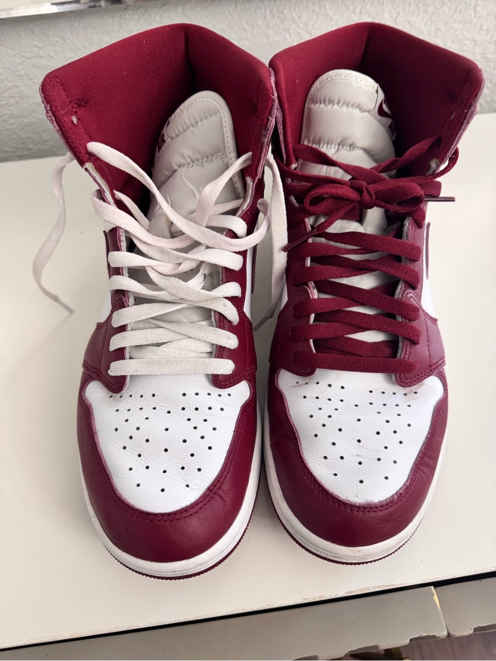 Jordan 1 High-Top Sneakers in White and Burgundy